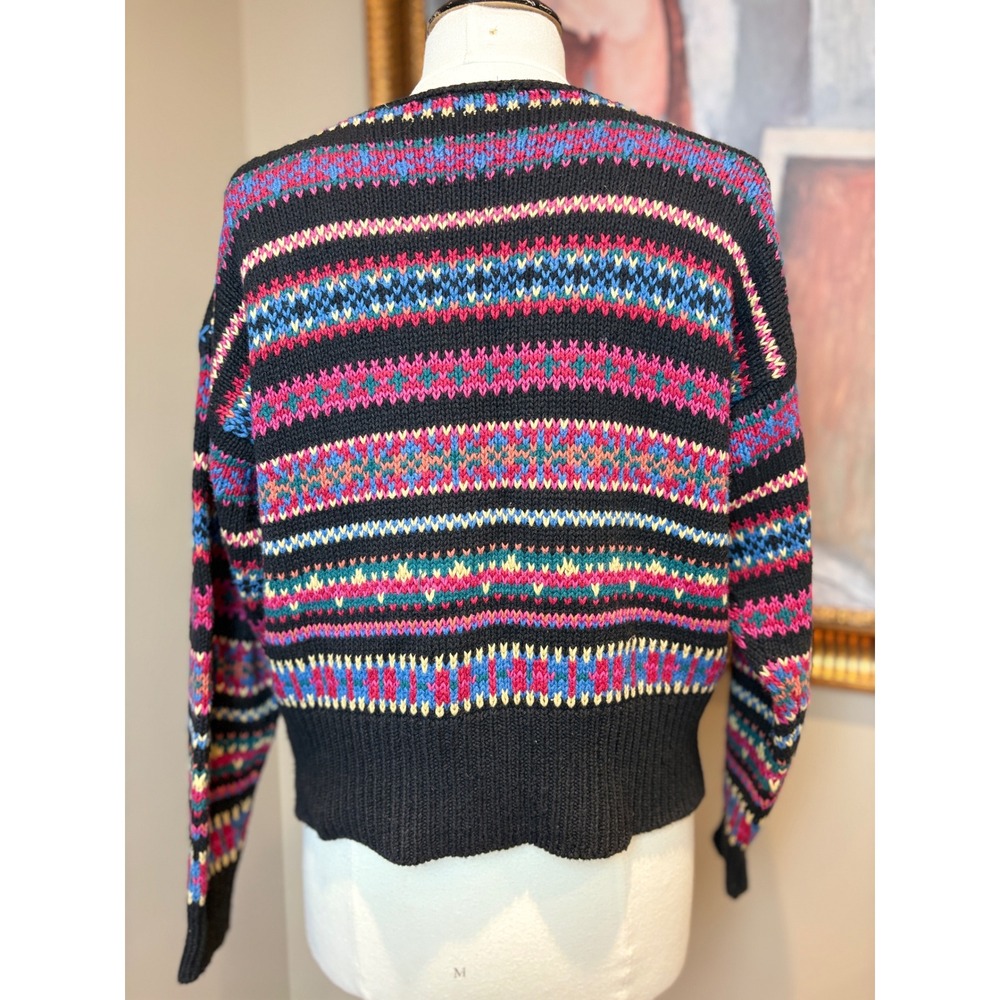 Vintage 90s Sigrid Olsen Embroidered Paisley Cardigan Sweater Black XL Cotton - Picture 3 of 8